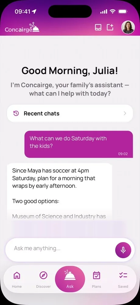 Concairge Ask: What can we do Saturday with the kids?
